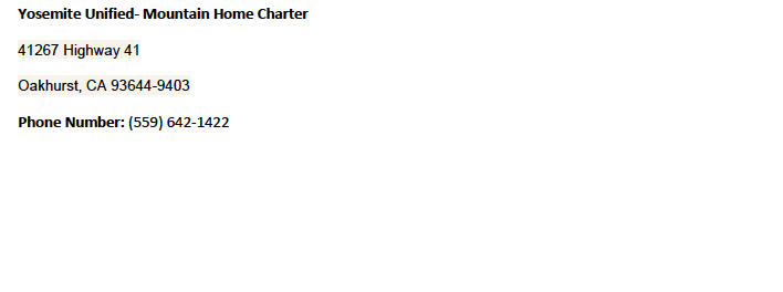 Yosemite Unified- Mountain Home Charter